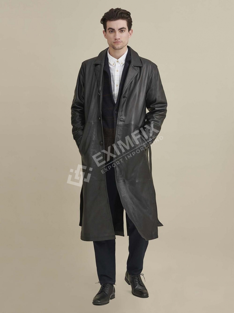 Oliver Belted Leather Trench Coat